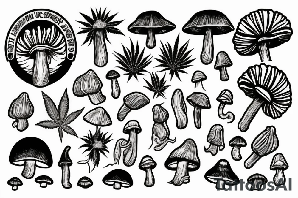 Small image representing friends, weed, shrooms tattoo idea