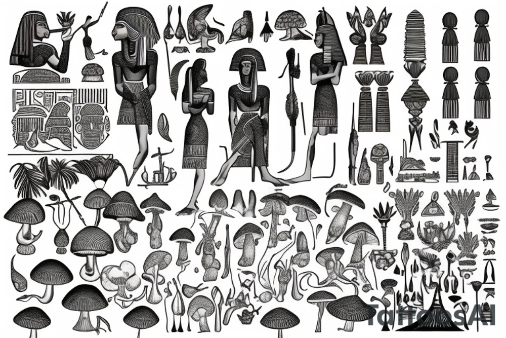 Something egyptian with shrooms tattoo idea