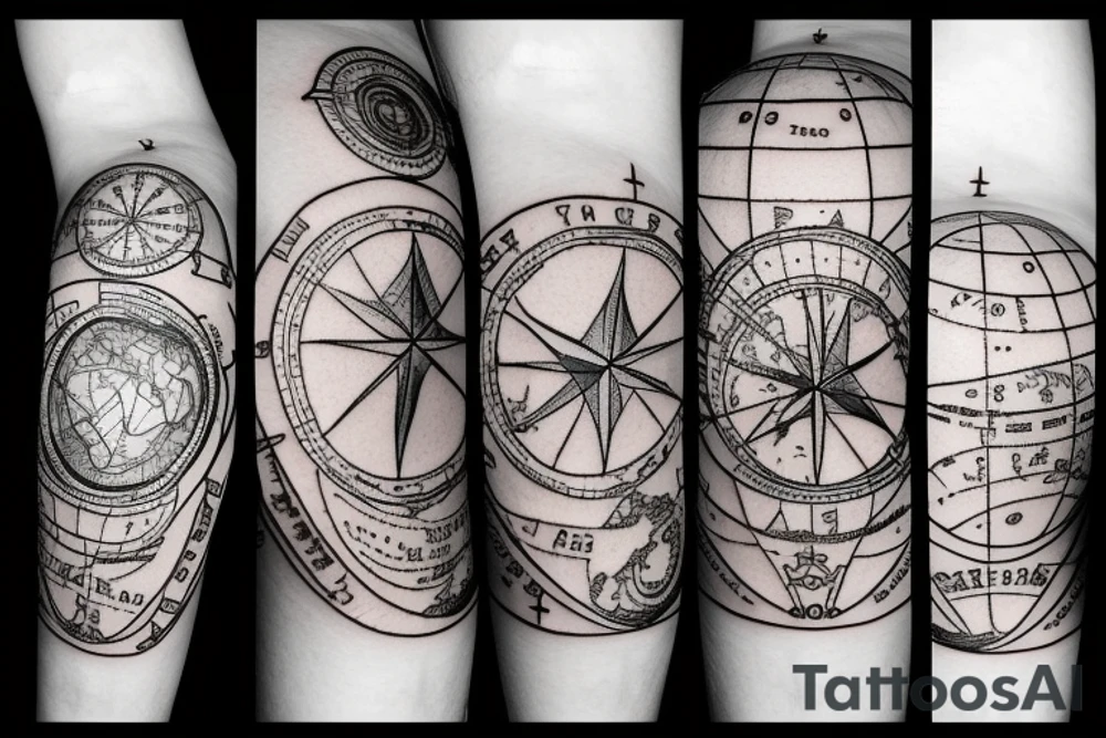 Combine an astrolabe sphere and a globe tattoo idea