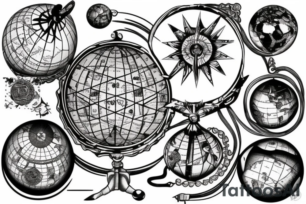 Combine an astrolabe sphere and a globe tattoo idea