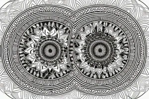 A mandala design incorporating symbols of friendship, cannabis, and psychedelics. The center of the mandala could be a cannabis flower, surrounded by psychedelic patterns and symbols of friendship. tattoo idea
