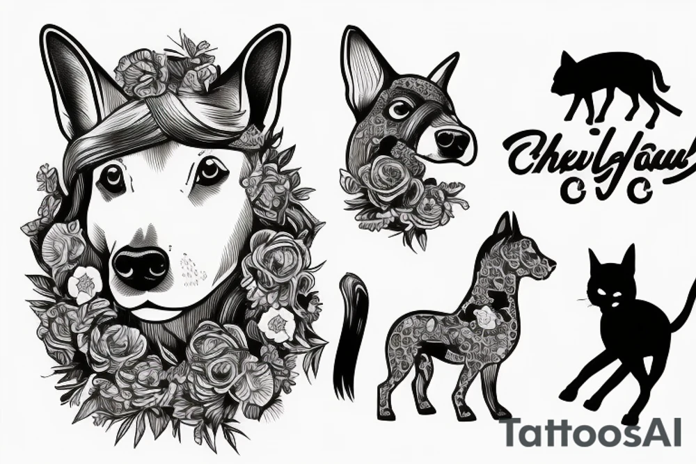 un cheval, un chien et un chat tattoo idea