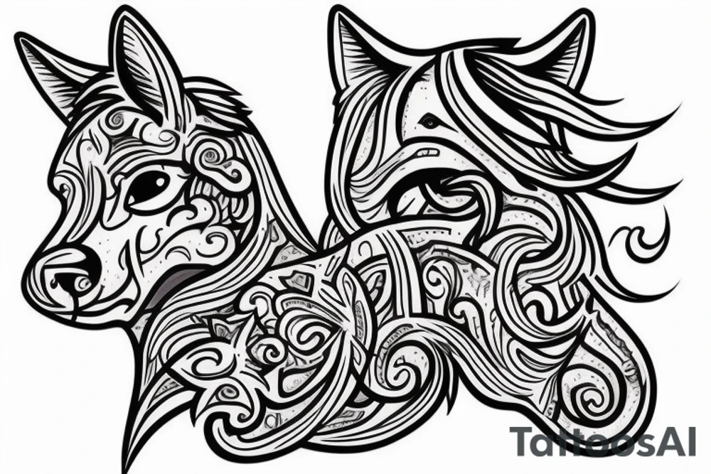 un cheval, un chien et un chat tattoo idea