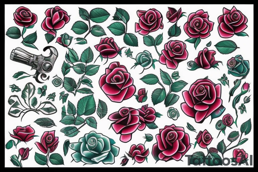 Rose bleu vert rouge tattoo idea