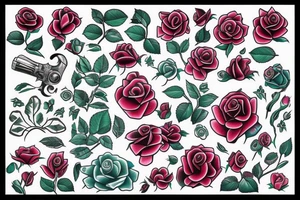 Rose bleu vert rouge tattoo idea