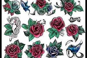 Rose bleu vert rouge tattoo idea
