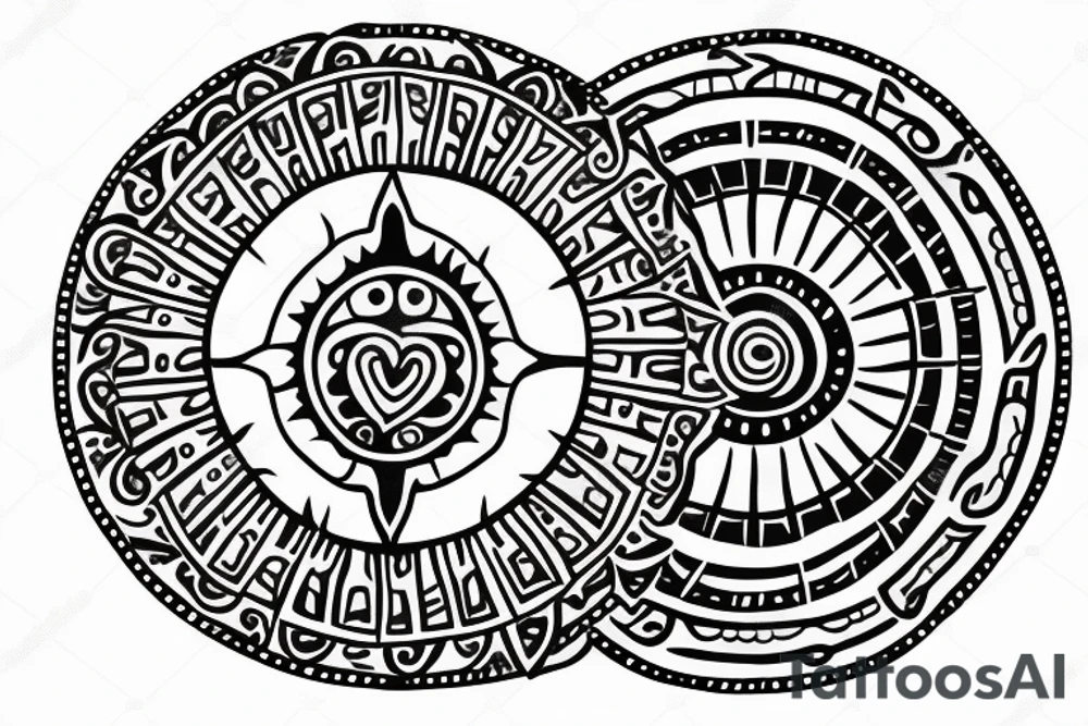 Tribal sun tattoo with hole at center shaped into a heart tattoo idea