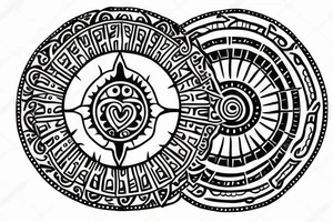Tribal sun tattoo with hole at center shaped into a heart tattoo idea