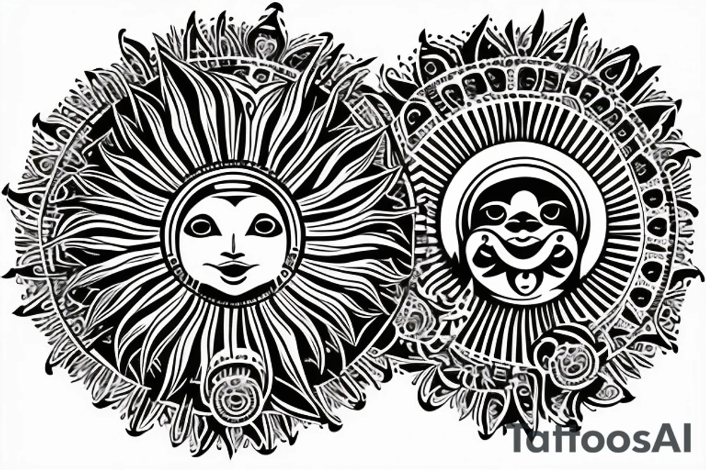 Tribal sun tattoo with hole at center shaped into a heart tattoo idea