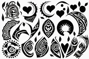 sun tattoo with center shaped as heart tattoo idea