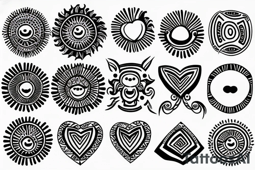 sun tattoo with center shaped as heart tattoo idea