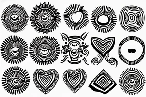 sun tattoo with center shaped as heart tattoo idea