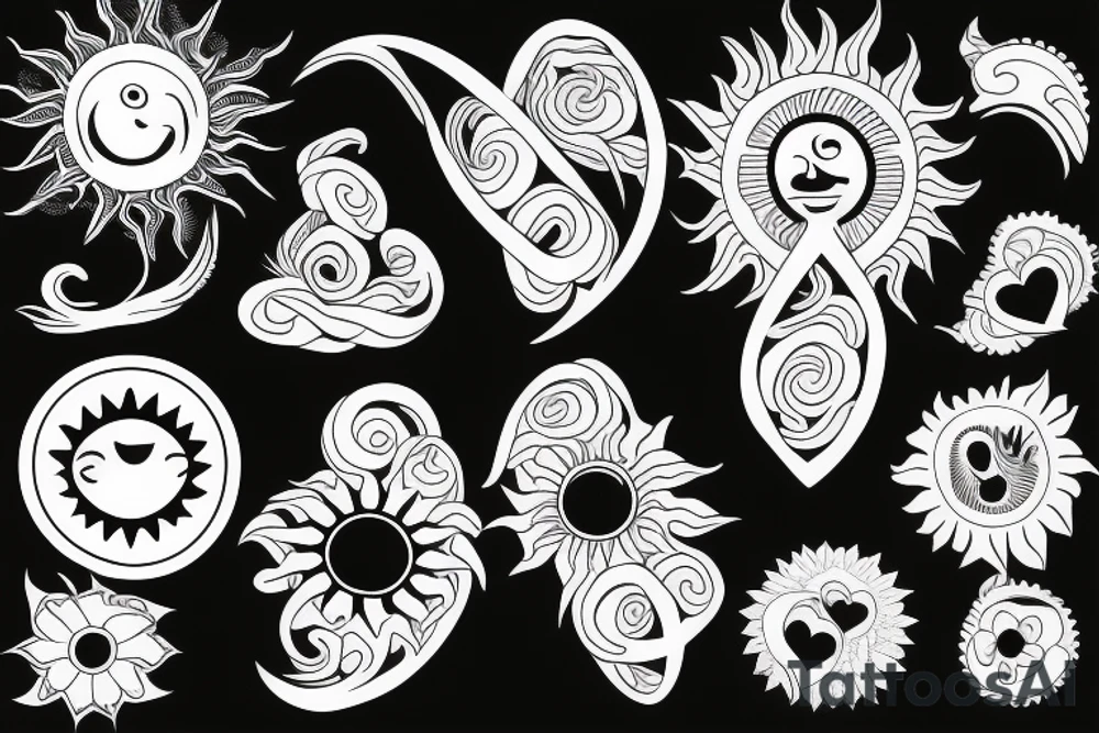 sun tattoo with center shaped as heart tattoo idea