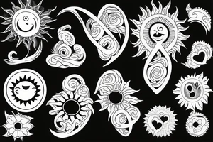 sun tattoo with center shaped as heart tattoo idea