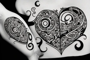 sun tattoo with center shaped as heart tattoo idea