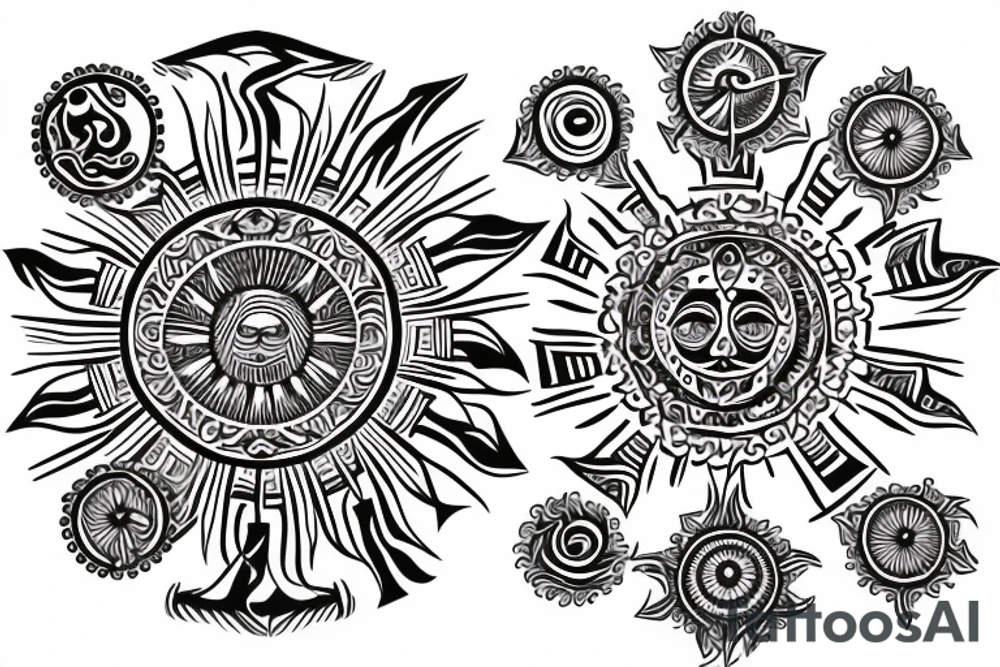 Tribal sun tattoo with swirls at center tattoo idea