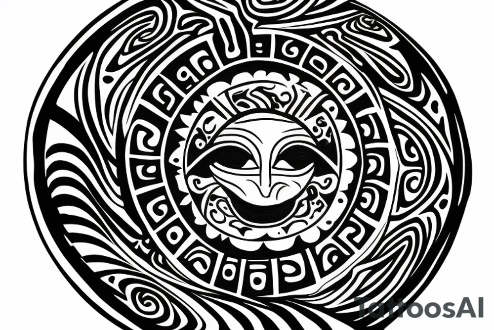 one Tribal sun tattoo with swirls at center tattoo idea