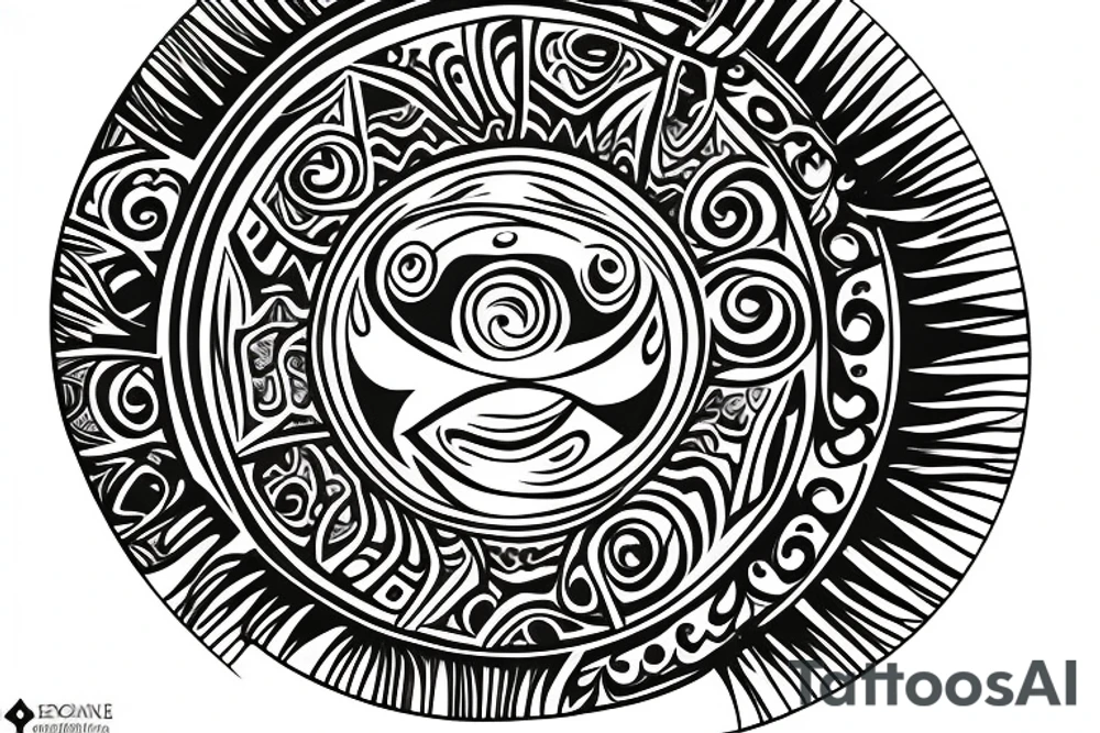 one Tribal sun tattoo with swirls at center tattoo idea