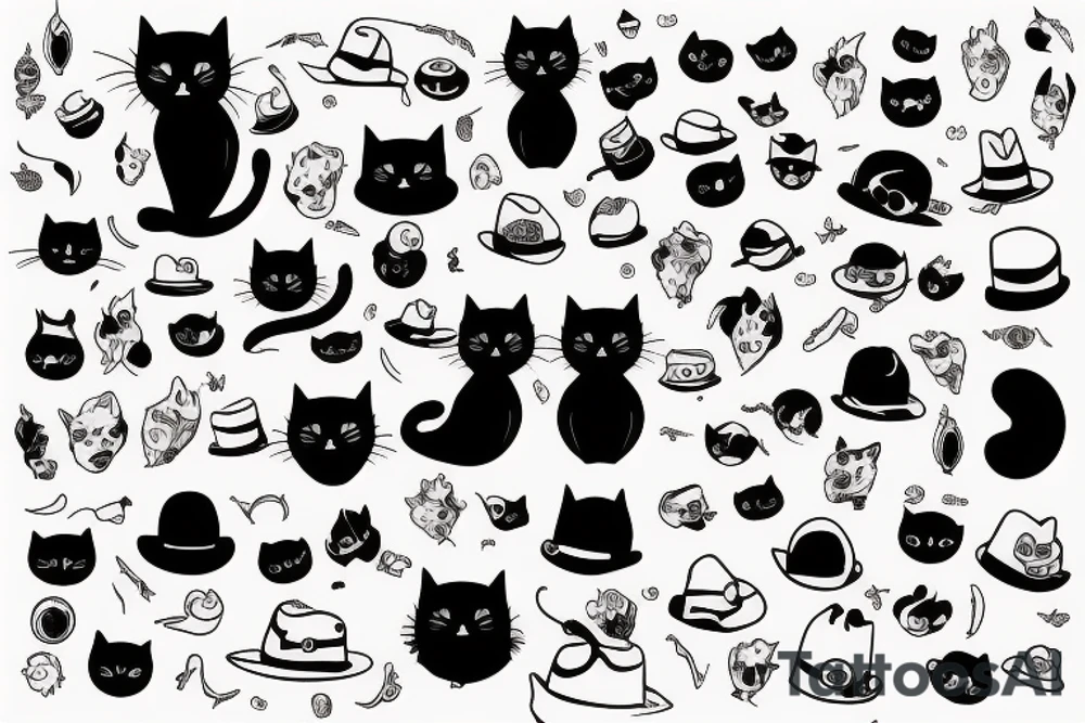 Black cat with a funny hat tattoo idea