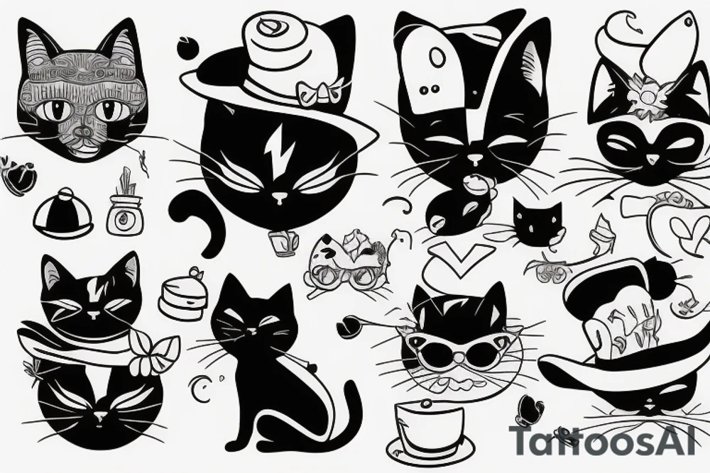 Black cat with a funny hat tattoo idea