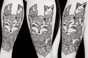 Anime style fox girl, holding katana, surrounded by sakura trees, close up shot, upper arm tattoo tattoo idea