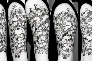 Anime style kemonomimi, surrounded by sakura trees, close up shot, upper arm tattoo tattoo idea