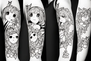 Anime style kemonomimi, surrounded by sakura trees, close up shot, upper arm tattoo tattoo idea