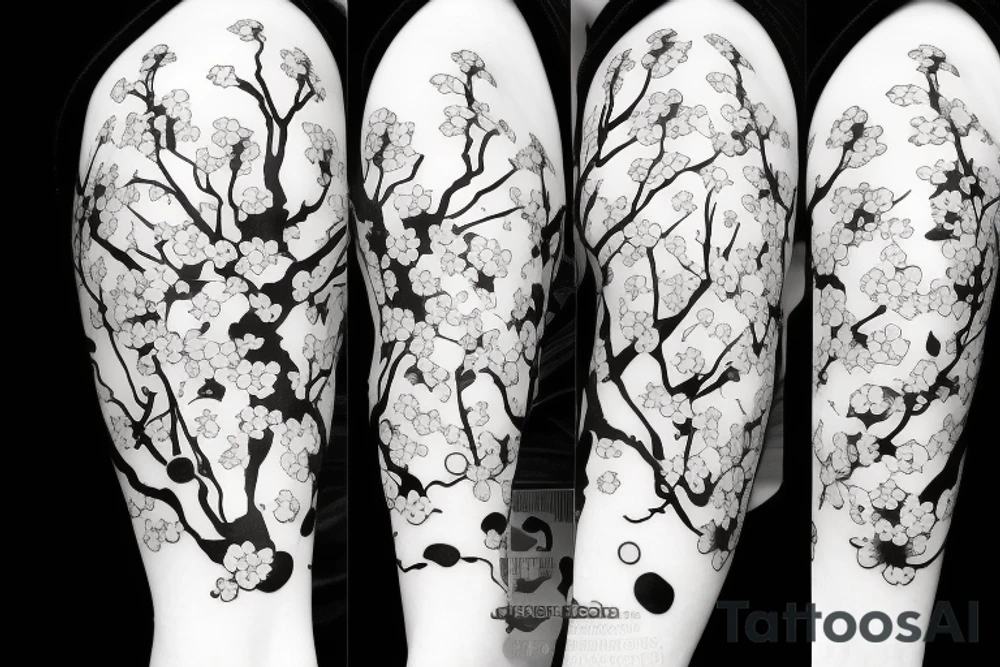 Anime style kemonomimi, surrounded by sakura trees, close up shot, upper arm tattoo tattoo idea