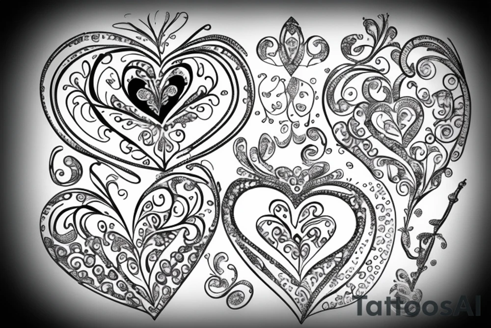 Gem love heart with filigree tattoo idea