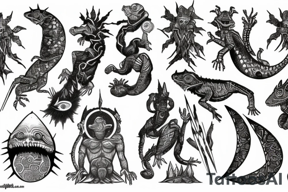 Cosmic war between annunaki and lizard tattoo idea