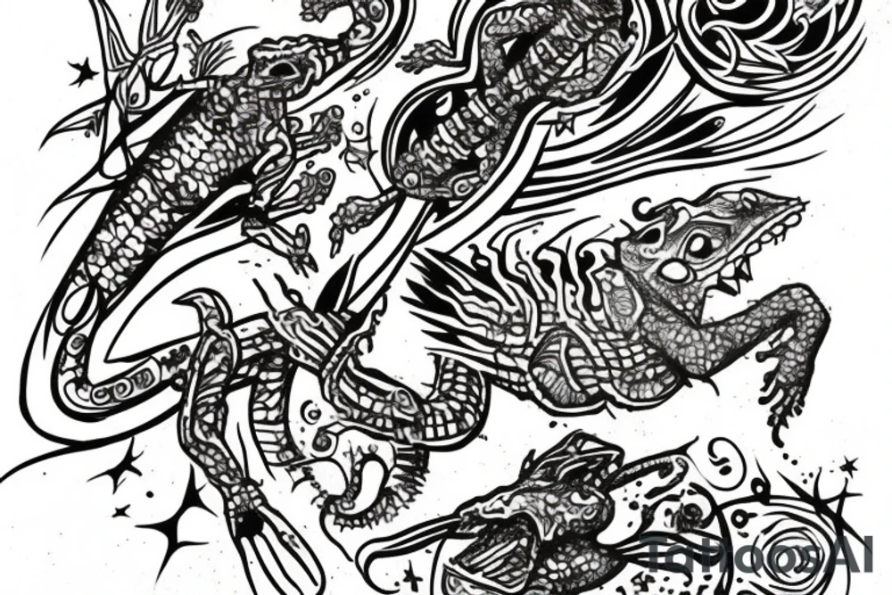 Cosmic war between annunaki and lizard tattoo idea