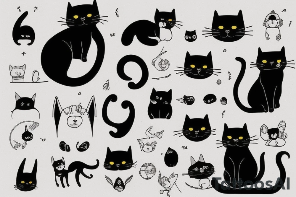 A black cute cat tattoo idea