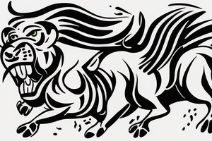 Black bull running away from a lion in a friendly way tattoo idea