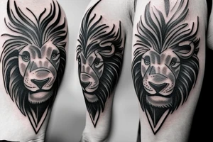 Black bull running away from a lion in a friendly way tattoo idea