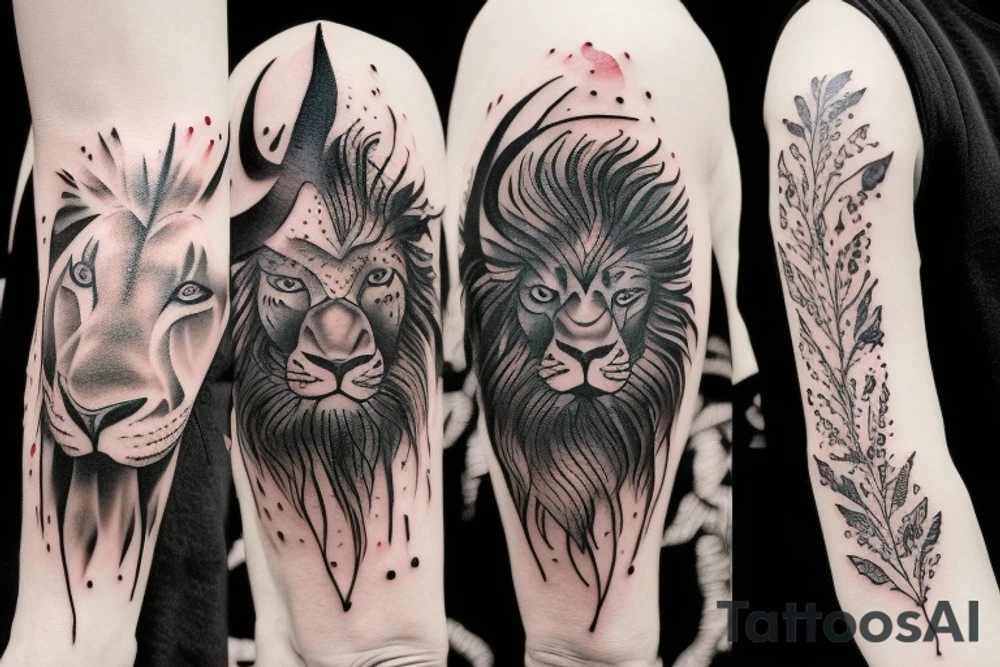 Black bull running away from a lion in a friendly way tattoo idea