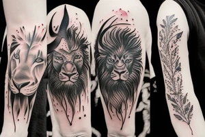 Black bull running away from a lion in a friendly way tattoo idea
