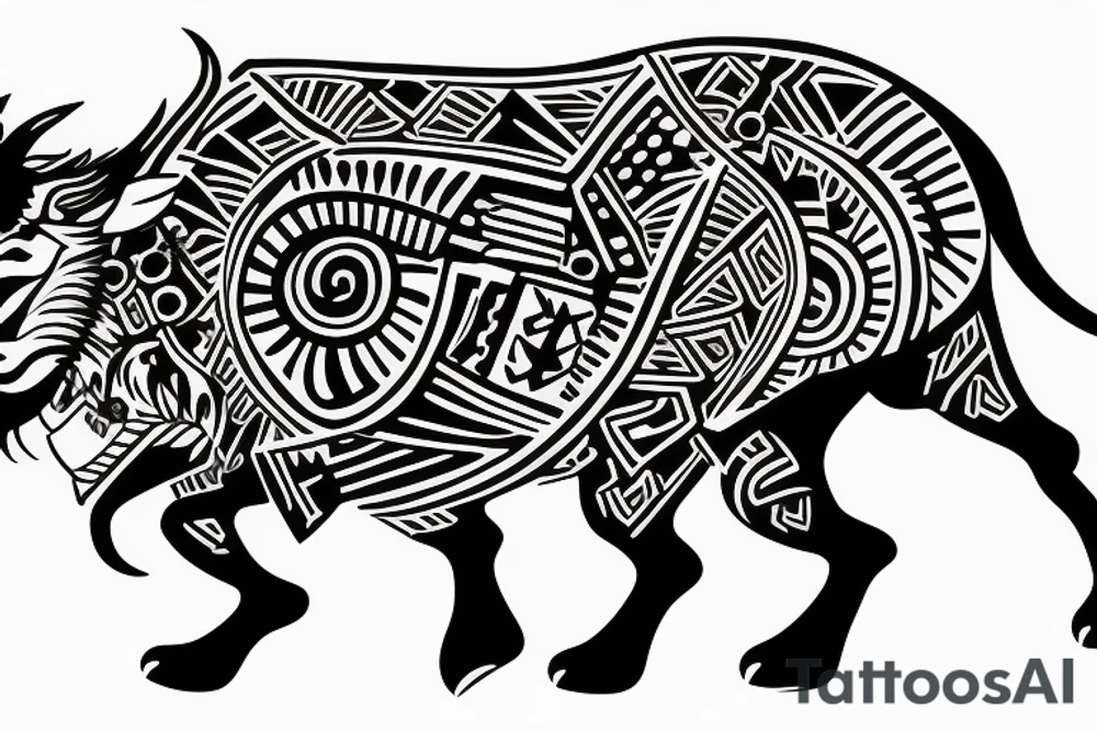 Black bull running away from a lion in a friendly way tattoo idea