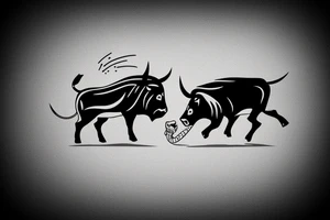 A bull running away from a lion in a loving way tattoo idea