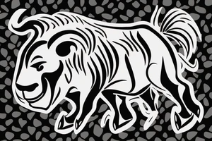 A bull running away from a lion in a loving way tattoo idea
