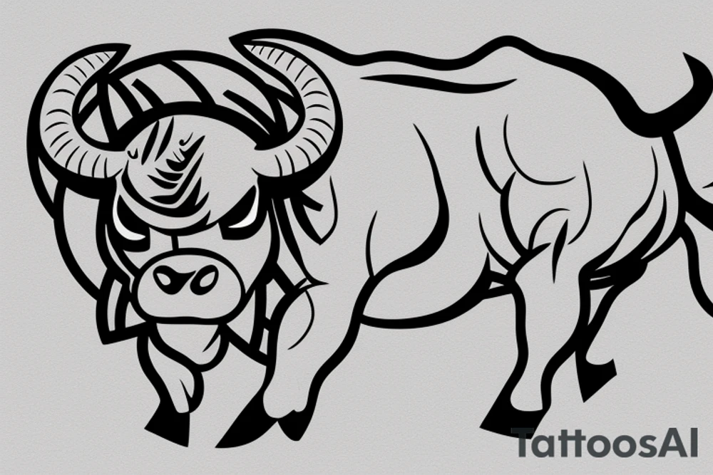 A bull running away from a lion in a loving way tattoo idea