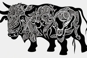 A bull running away from a lion in a loving way Taurus and Leo tattoo idea