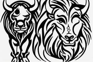 A bull running away from a lion in a loving way Taurus and Leo tattoo idea