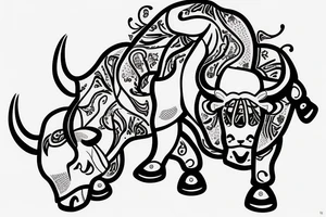 A bull running away from a lion in a loving way Taurus and Leo tattoo idea