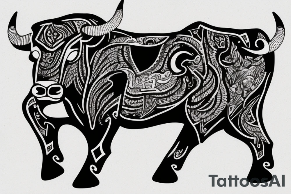 A bull running away from a lion in a loving way Taurus and Leo tattoo idea