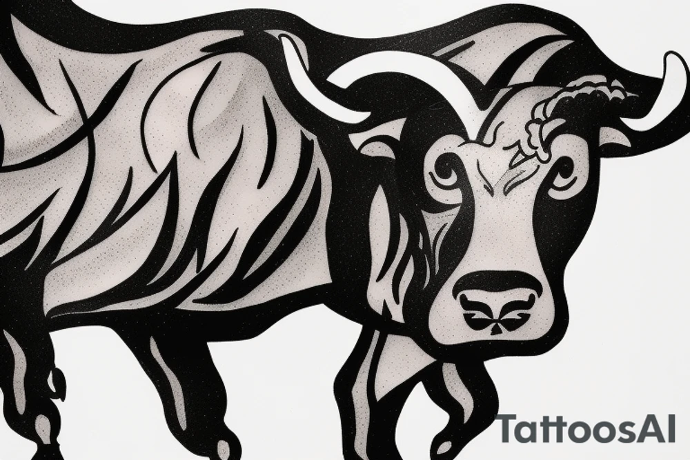 A bull running away from a lion in a loving way Taurus and Leo tattoo idea