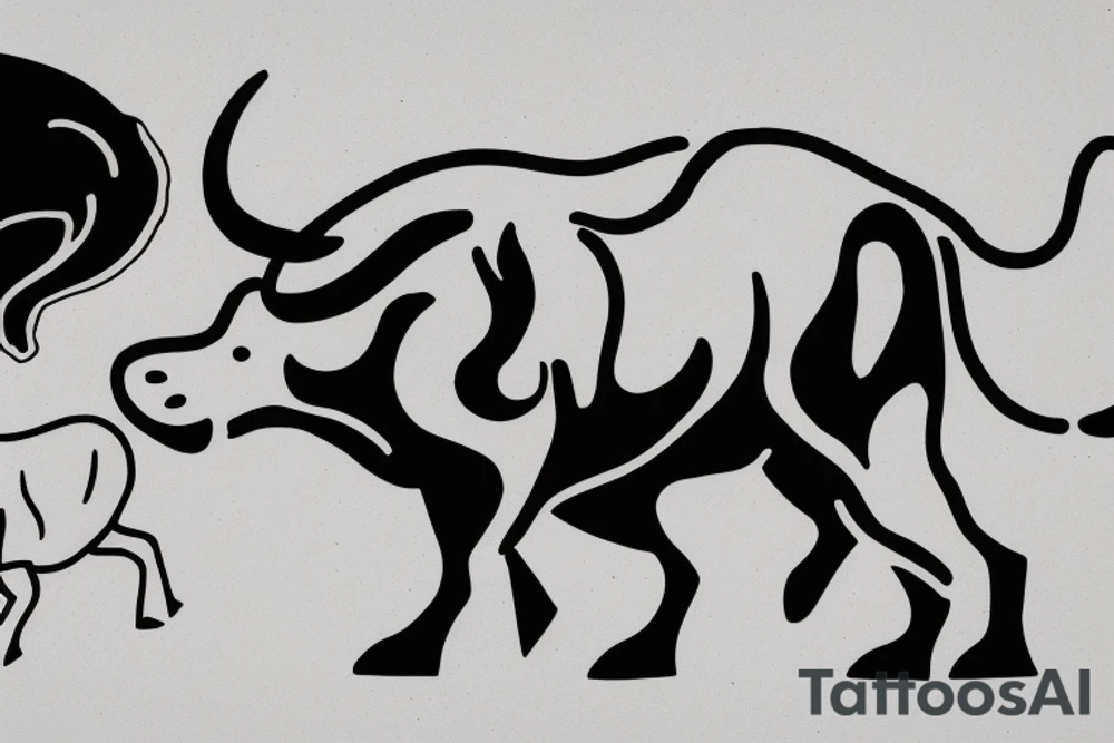A bull running away from a lion in a loving way Taurus and Leo tattoo idea