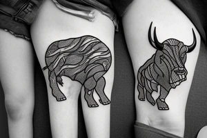 A bull running away from a lion in a loving way Taurus and Leo tattoo idea