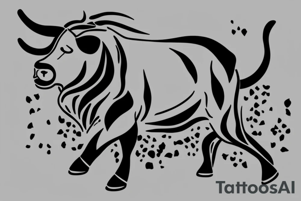 A bull running away from a lion in a loving way Taurus and Leo tattoo idea