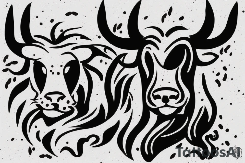 A bull running away from a lion in a loving way Taurus and Leo tattoo idea