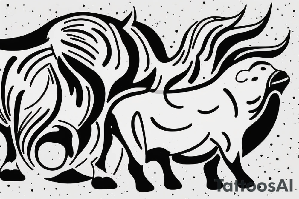 A bull running away from a lion in a loving way Taurus and Leo tattoo idea